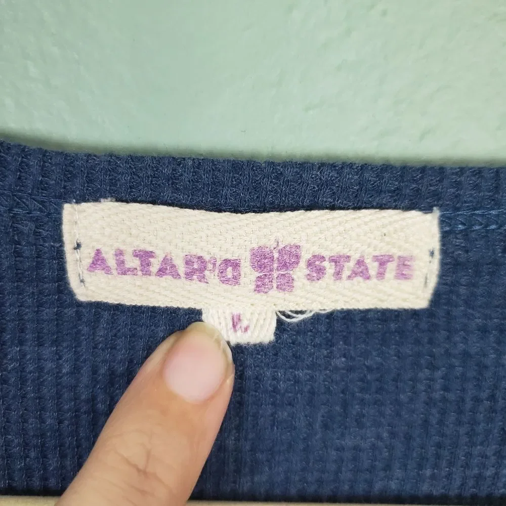 Altar'd State Thermal Henley Long Sleeve Blue Tee Size Large
